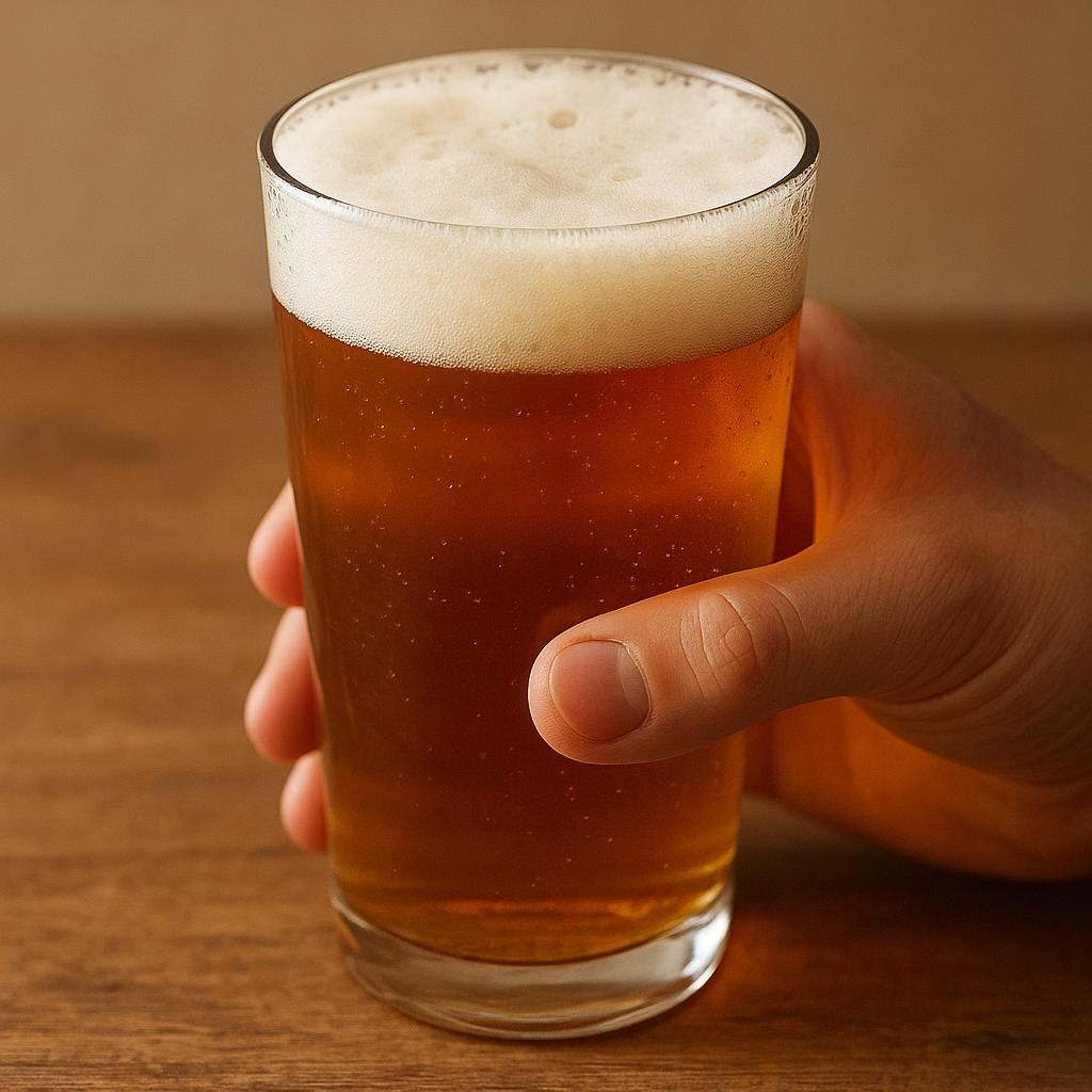차가운 맥주잔에 담긴 맥주와 거품, 맥주 퓨린 함량 논란과 알코올의 요산 배출 방해 작용을 상징하는 이미지